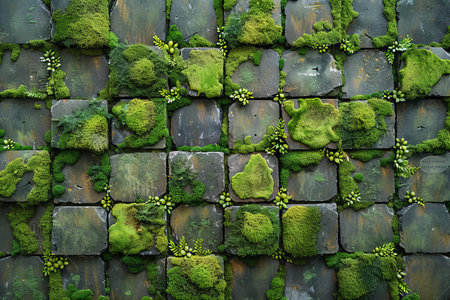 Green moss on old brick wall texture background. Green moss on old brick wall texture background.の写真素材