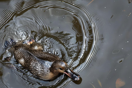 duck swimming in the lake, closeup of head and neckの写真素材