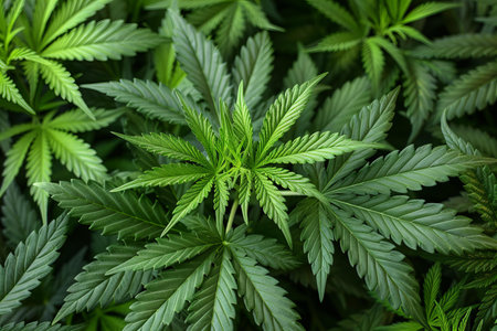Cannabis leavesjuana leavesjuana leaves, hemp CBD, background green, cultivation cannabis,
