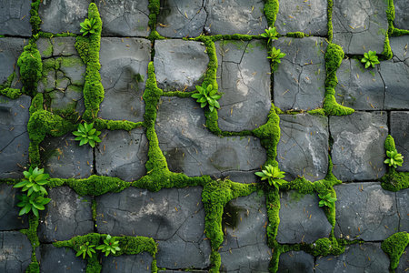 Green moss on the stone wall texture background for design and decoration.の写真素材