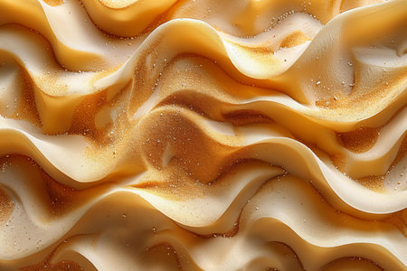 Abstract background of golden wavy liquid. 3d render illustration.の写真素材
