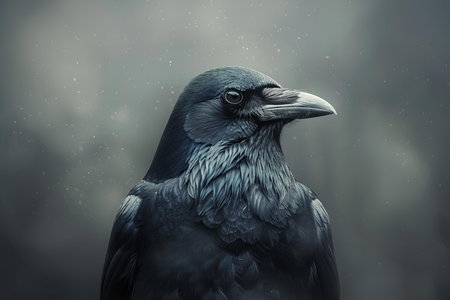 Black raven on dark background, 3d rendering. Computer digital drawing.の写真素材