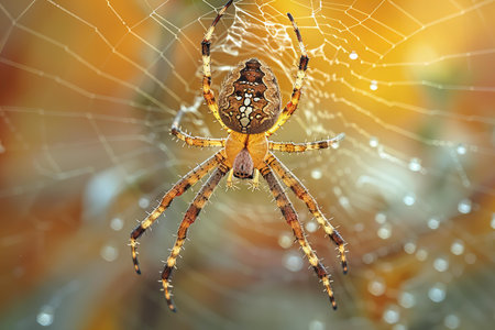 Spider on the web in the garden. Macro photography of insect.の写真素材