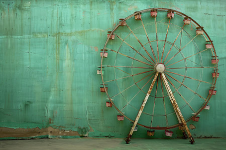 Old ferris wheel on the grunge wall background, vintage styleの写真素材