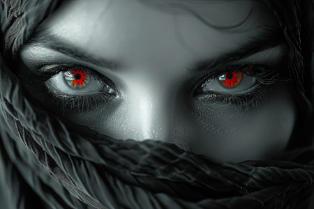 A closeup shot of a woman with a black veil on her faceの写真素材