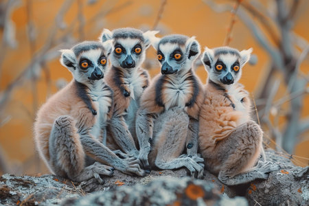 Ring-tailed lemur (Lemur catta) sitting on a rockの写真素材