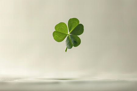 four-leaf clover on a white background with water dropletsの写真素材