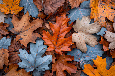 Colorful autumn leaves background. Top view of fallen autumn leaves.