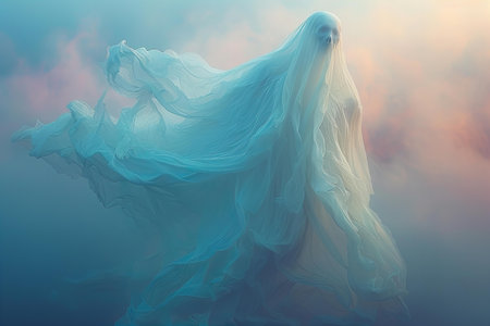 Wedding dress on the background of the sky with clouds.の写真素材