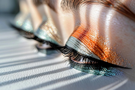 Close-up of female eye with long false eyelashes. Perfect makeup.