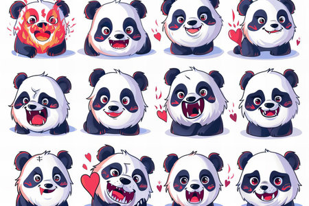 Set of cute panda bear emoticons. Cartoon vector illustration.の写真素材