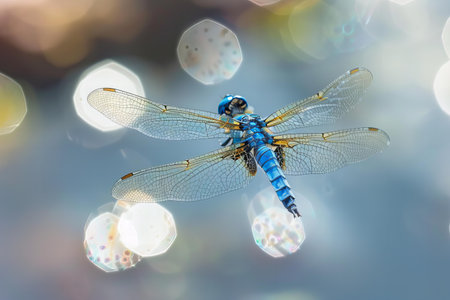 Blue dragonfly on a bokeh background. Macro photo.の写真素材