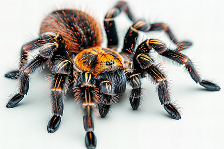 Mexican Fireleg Tarantula (Brachypelma boehmei) on white backgroundの写真素材