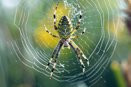 spider on the web in the garden, closeup of photoの写真素材