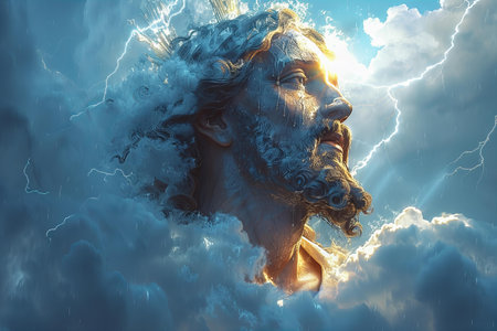 Portrait of a man in a stormy sky. 3d renderingの写真素材