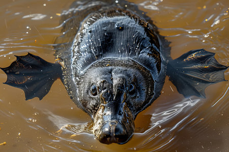 Crocodile swimming in the water of the Amazon river.の写真素材