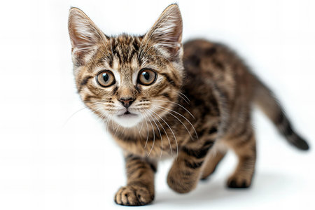 Cute bengal kitten isolated on white background. Studio shot.の写真素材