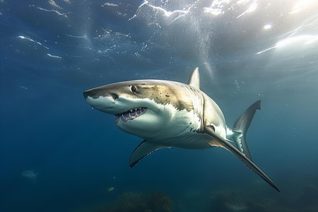 Great White Shark (Carcharodon carcharias) in the Red Seaの写真素材