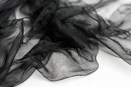 black transparent fabric, thin crumpled fabric, studio shot, abstract backgroundの写真素材