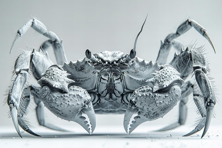 Close up of a blue crab on white background, studio shot.
