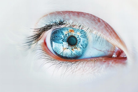 Close-up of the eye of a beautiful young woman with blue irisの写真素材