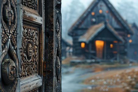 Old wooden house in the village in the Carpathians, Ukraineの写真素材