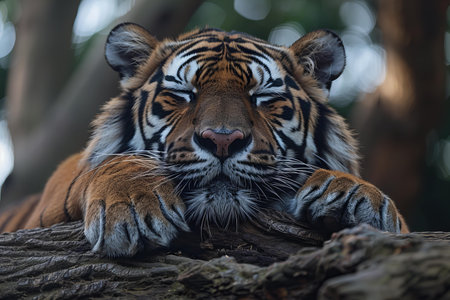 Close up of Sumatran tiger, Panthera tigris altaicaの写真素材