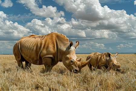 White rhinoceros in the steppe of Kenya, Africaの写真素材