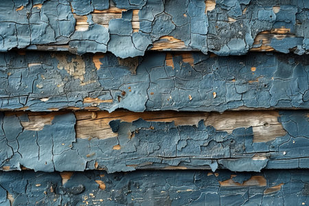 Old wooden background with blue peeling paint. Close-up.