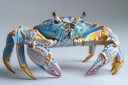 3D rendering of a blue crab isolated on gray background with clipping path