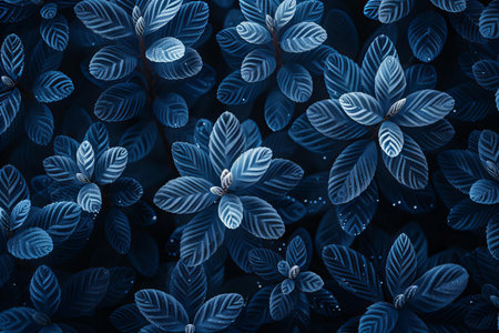 Blue leaves on black background. Floral pattern. 3D renderingの写真素材