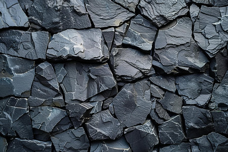 Black stone wall background or texture. Natural pattern of black slate.