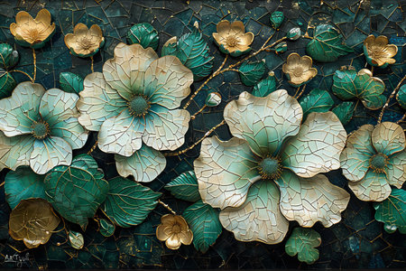 Vintage floral pattern on the wall of Chinese temple, Thailand.の写真素材