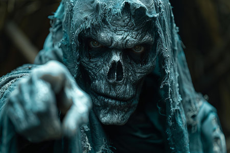 Scary zombie man in the cemetery. Halloween. Horror film.の写真素材