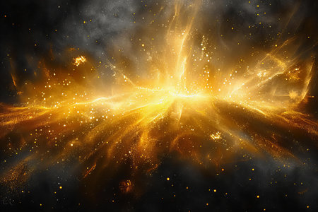 Abstract fire background with sparks and stars. Fantasy fractal texture. Digital art. 3D rendering.の写真素材
