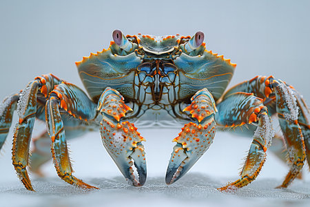 3D Illustration of a Blue Crab on a Colored Backgroundの写真素材