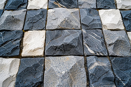 Texture, background. The pavement is made of black and white stones.の写真素材