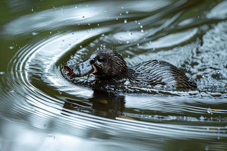 Close up shot of an otter swimming in the water.の写真素材