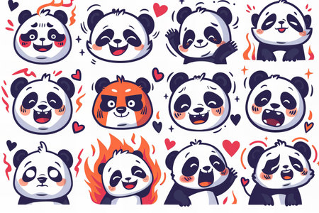 Set of cute panda icons. Vector illustration in cartoon style.の写真素材