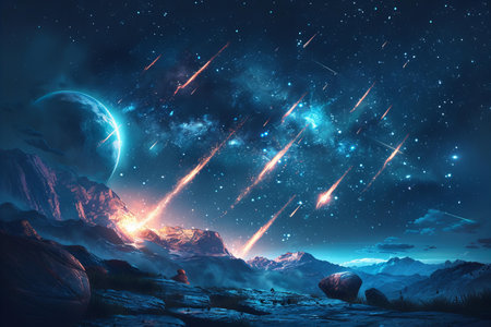 Fantasy landscape with planets, stars and nebula. 3d rendering
