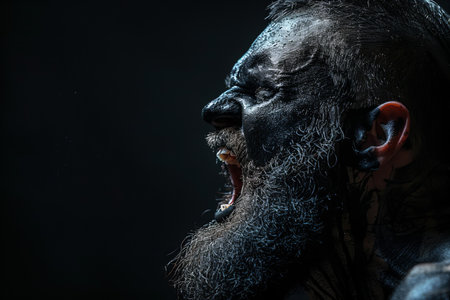 Close up portrait of a scary zombie man on black background. Halloween concept.