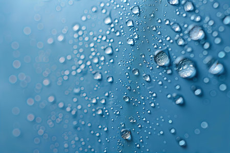 Water drops on blue background. Close-up. Shallow DOF.の写真素材