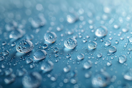 Water drops on a blue background. Shallow depth of field.の写真素材