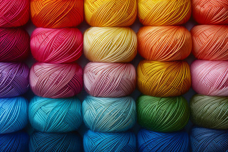 Multicolored yarn skeins for knitting on a white background.の写真素材
