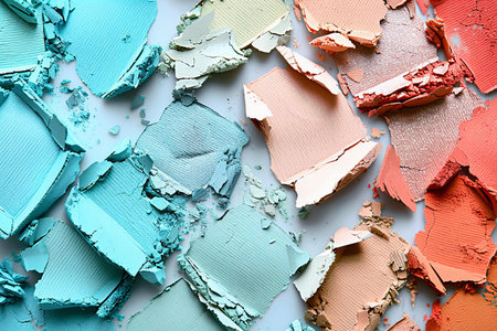 close up of  a palette of light blue and beige crushed eye shadowの写真素材