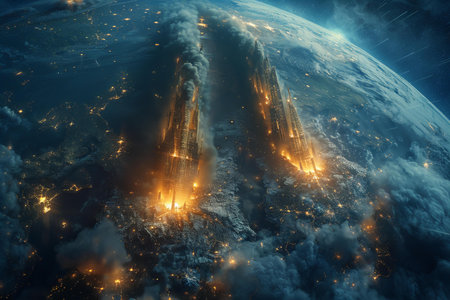 View of the planet Earth from space during a sunrise. 3D renderingの写真素材