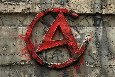The letter A painted on the wall of an abandoned factory building.の写真素材