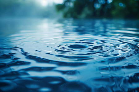 Water drop on the surface of the water with bokeh backgroundの写真素材