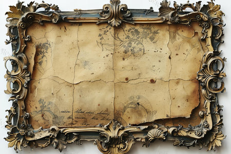 Old paper with a picture frame in the style of the Renaissance.の写真素材