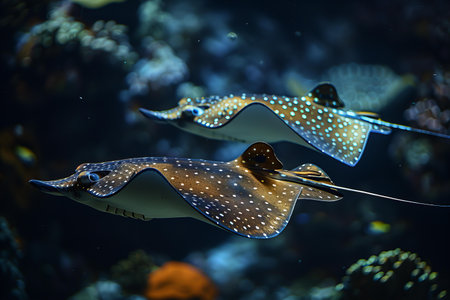 Bluespotted stingray swimming in the water. Marine life.